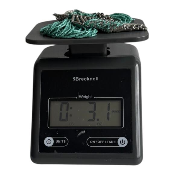 Turquoise Glass Silver Tone Seed Bead Bib Multi Strand Necklace Boho - Picture 12 of 12